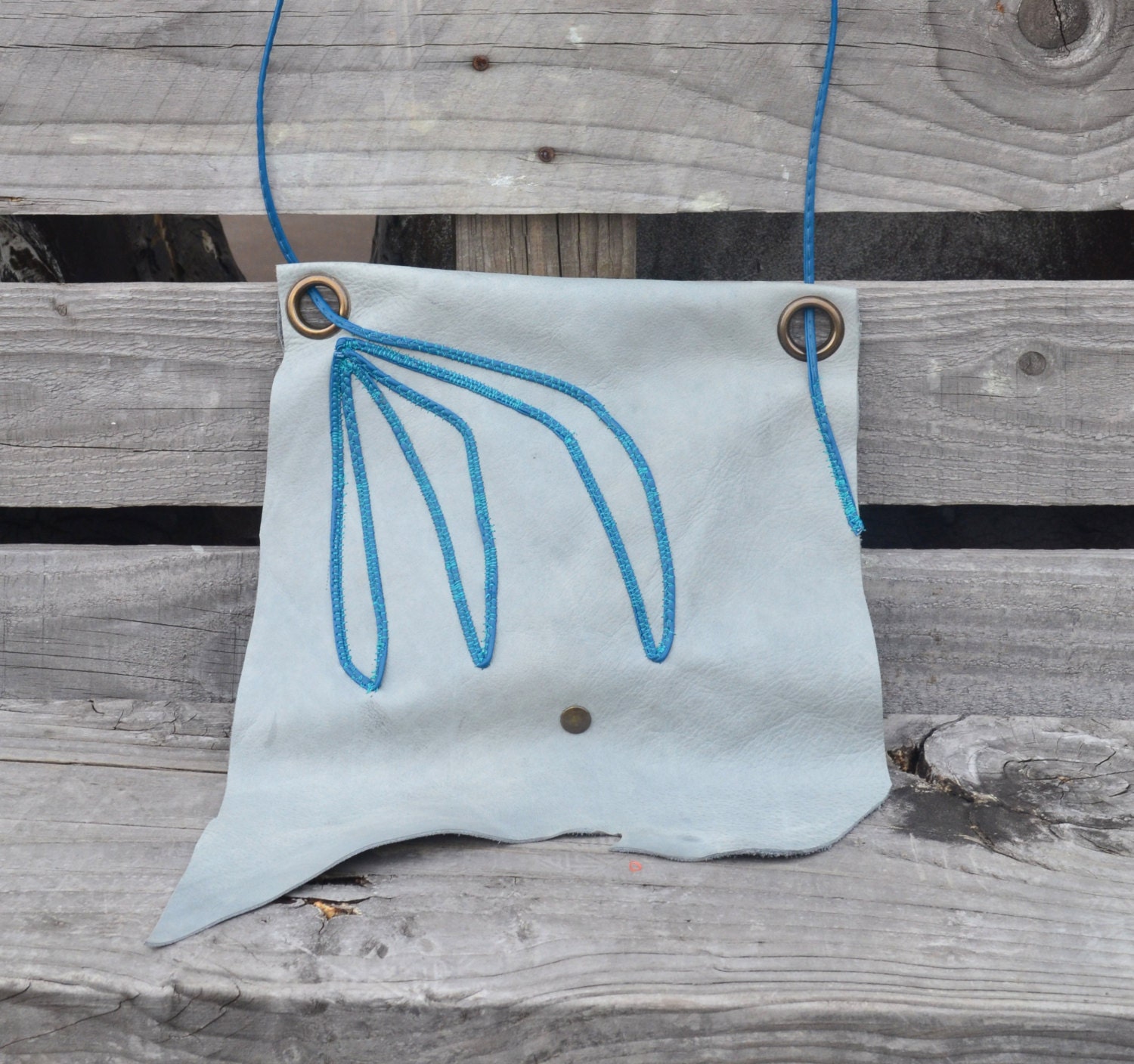 Ecofriendly Leather Purse - Ice Blue Leather Purse - Hand Tooled Small Purse - OOAK