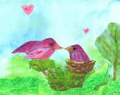 Original Mixed Media Birds in Nest Collage Art Expecting by Niki Hilsabeck