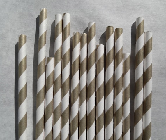 Metallic Gold Striped Paper Straws, 50 Pack, Wedding Straws, Golden Paper Straws Il_570xn