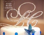 TWO INITIALS from A-Z Script Wedding Cake Toppers with Fine Set-In Rhinestones