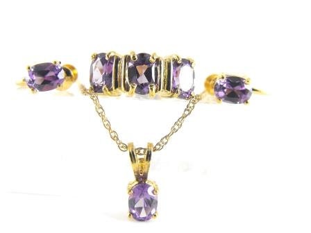 Vintage Jewelry Set Ring Earrings Pendant Necklace Color Change Stones