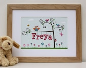 Cute Girls Personalised Owl Print
