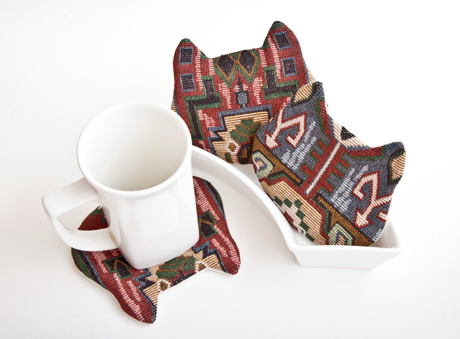 Tribal Fabric Coasters for cups in a gift box, set of 4