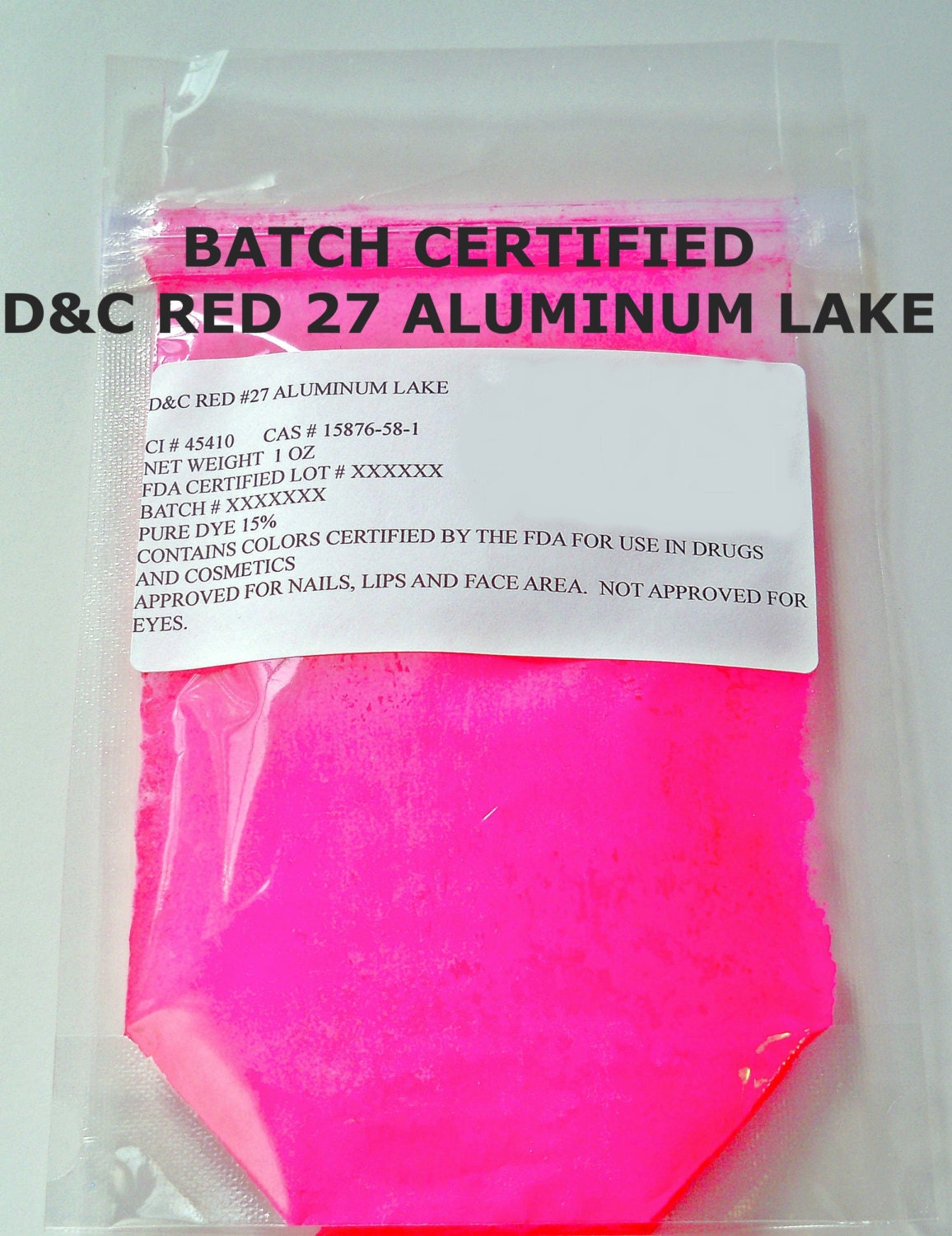 Batch Certified Certification D&C Red 27 Aluminum Lake Pigment Bath Vegan Mineral Makeup Lipstick Cosmetic Nail Polish 4 oz