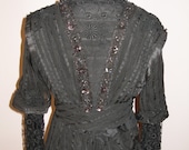 Black Silk Edwardian Dress Beaded Trim