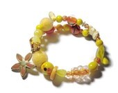Mellow Yellow Sunshine bunny rabbit bracelet, glass, floral, ceramic