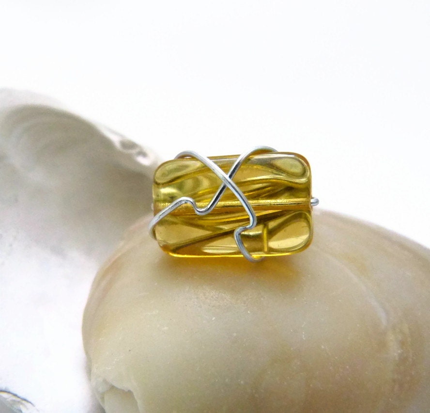 Lemon Drop Swirl -  Wire Wrapped Bead Ring - Size 4.5 - READY to SHIP