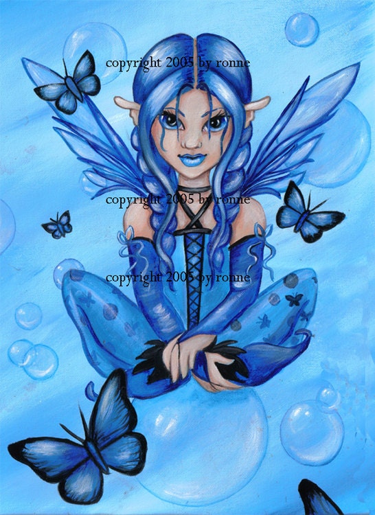 Set 4 fairy gothic dark fantasy punk cute cartoon big eye five 4x6 prints set by Ronne