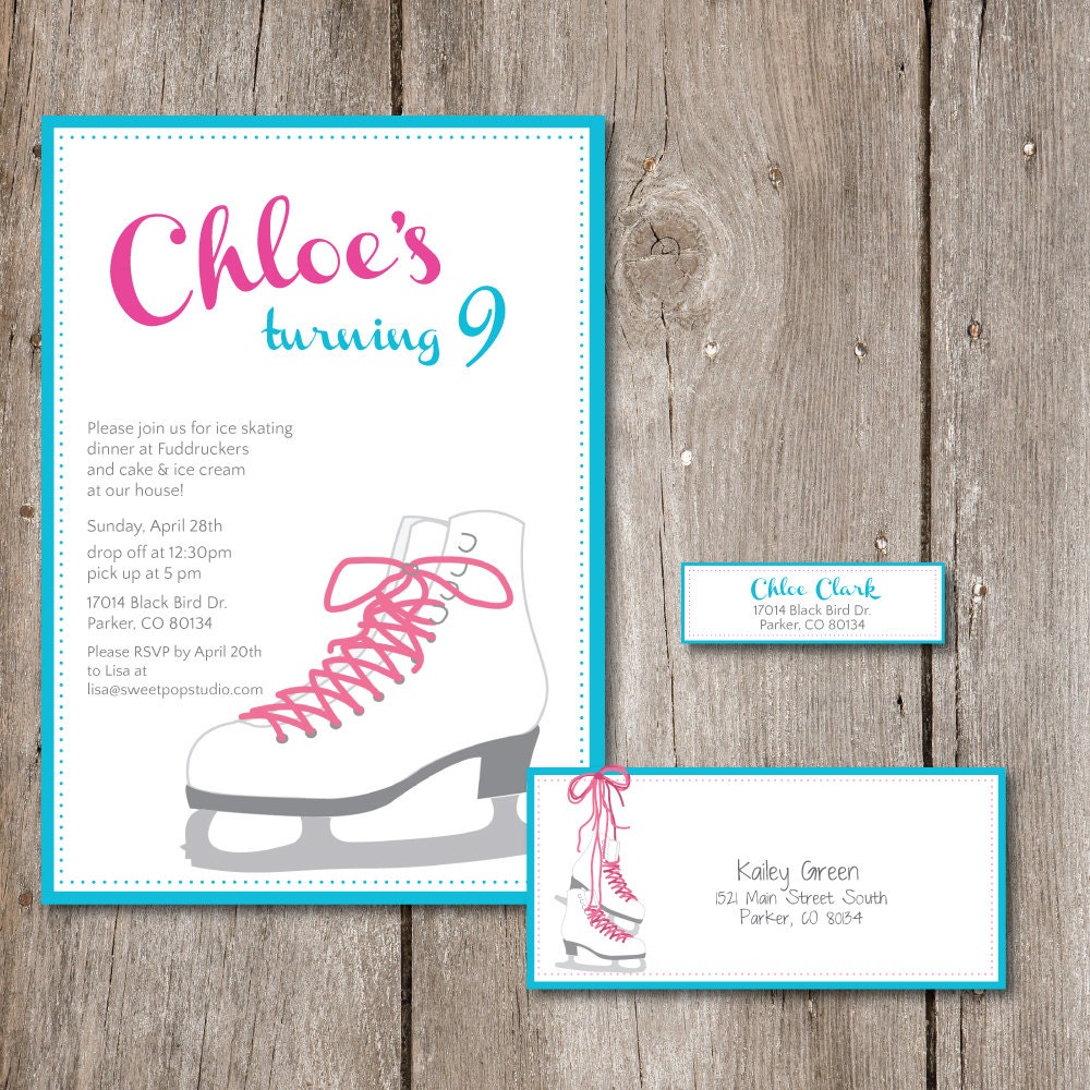 Ice Skating Party Invitation & Mailing Labels - You Print or We Print For You