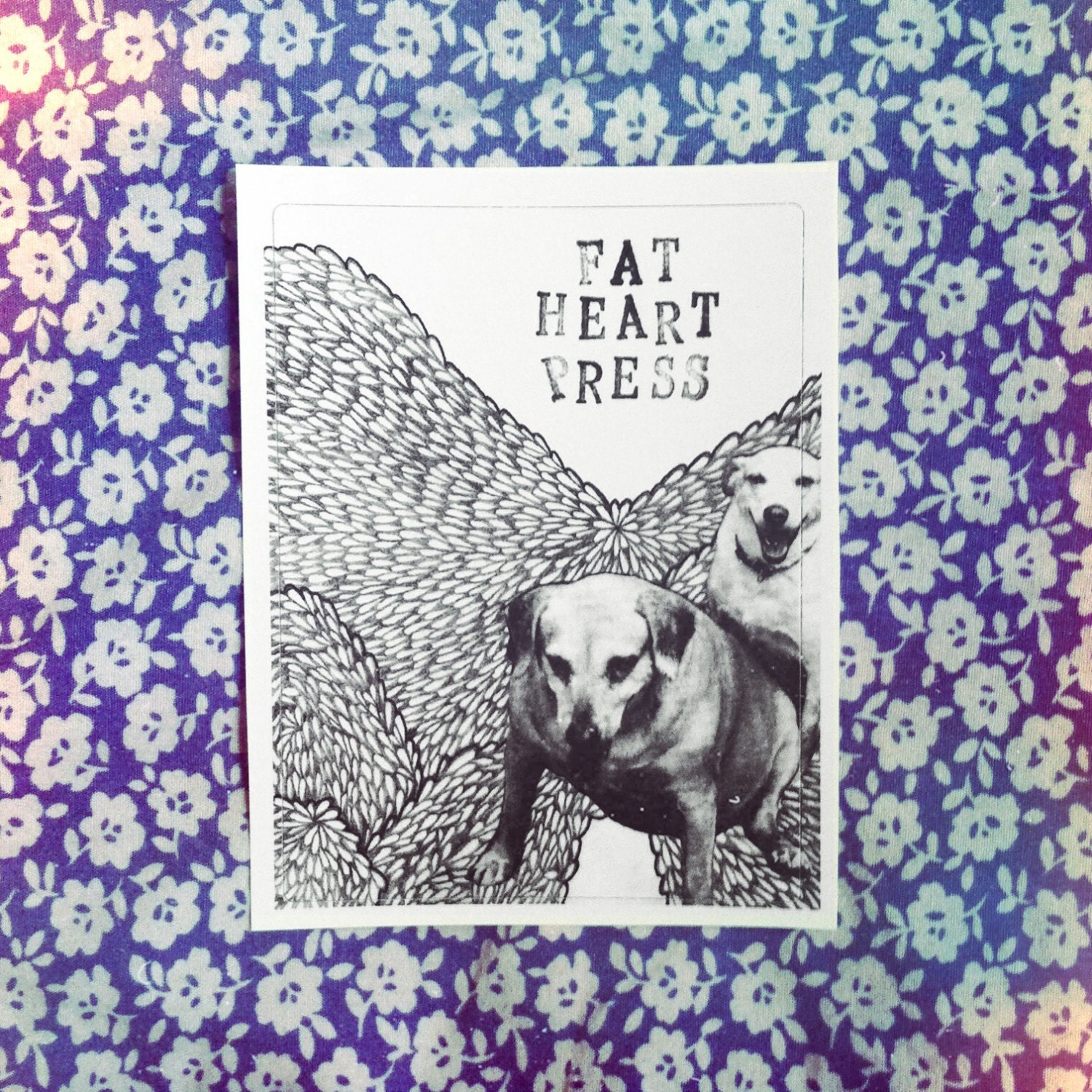 New Fat Heart Press stickers stamped logo two dogs hand drawing 3 x 4