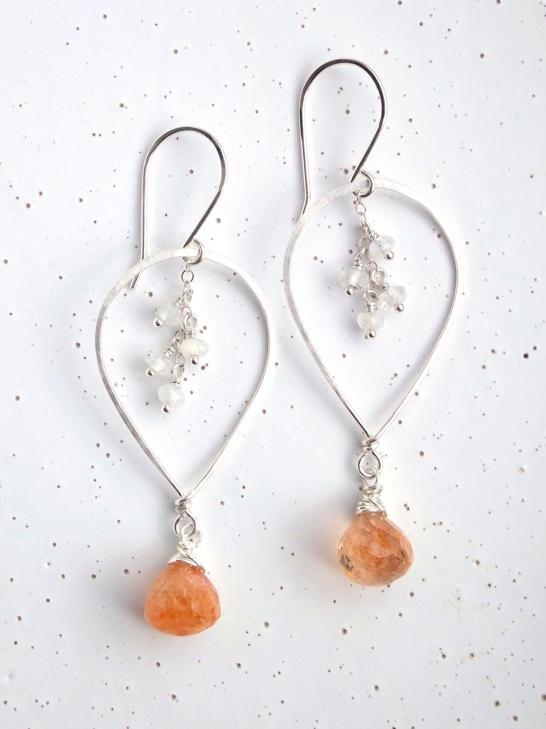 Moonstone, Sunstone & Sterling Silver Teardrop Cluster Earrings