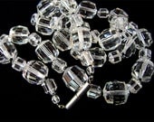 Art Deco clear cut Crystal Barrel faceted bead long necklace 1930's  Flapper era Bridal jewelry