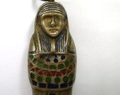 Rare Egyptian Revival Pharaoh Mummy Enamel mechanical pencil fob 1920's Sarcophagus  Art Deco