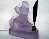 Art Deco Terrier Dog Amethyst glass desk pen holder Czech  1930's Fountain pen desk accessories
