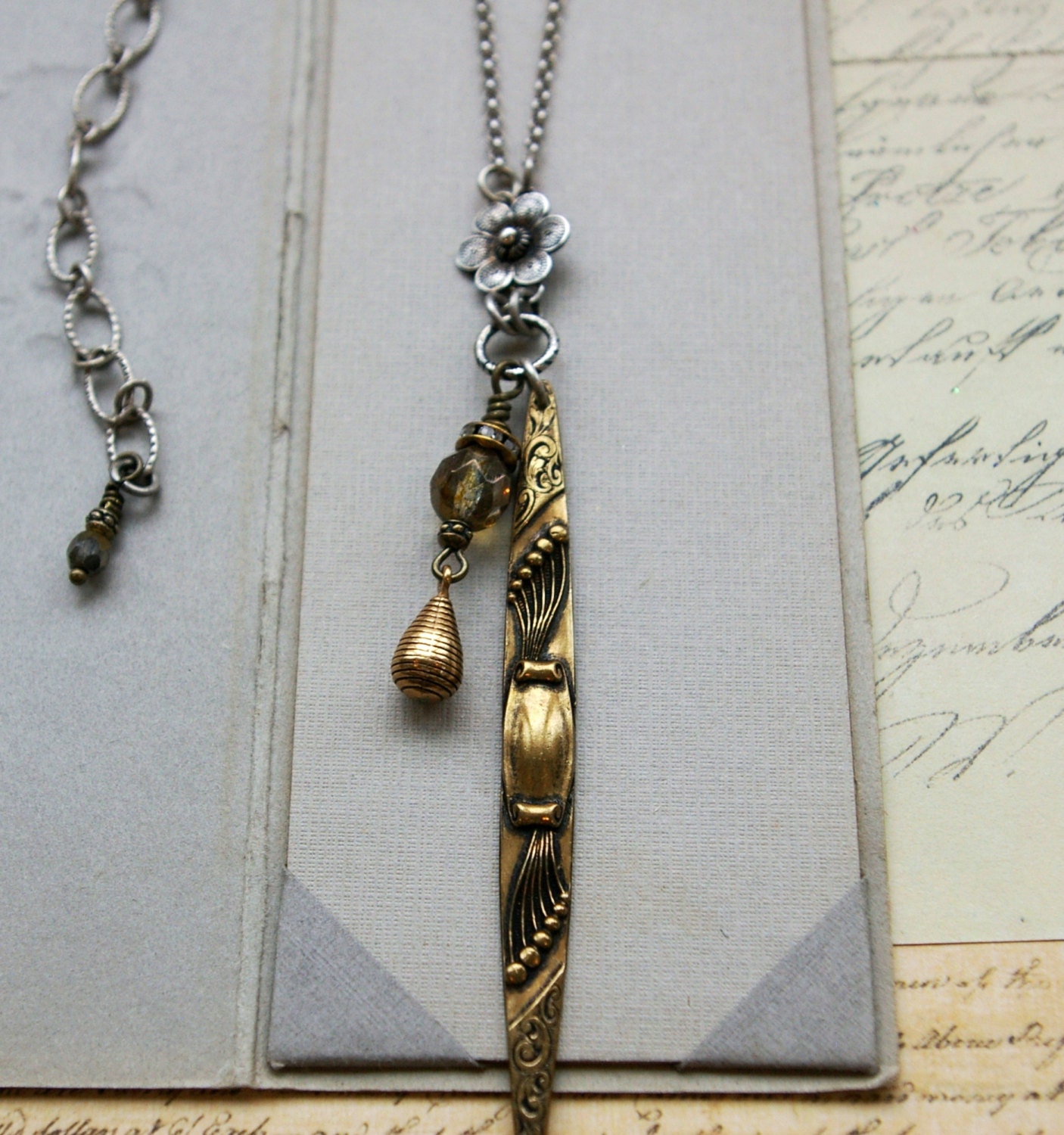 Stunning Assemblage Necklace, Upcycled jewelry, sterling silver, copper and crystal