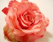 Large Pink Rose Hair Clip, Fresh Picked for Wedding, Flower Girl, Rockabilly 50s retro, Frida Kahlo, Flamingo, Lolita, Fusha, Lapel, Hat