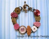 Assemblage Bracelet Upcycled Watch Parts Clay Tiles Pink Red Tan Pinky Flies