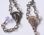Antiqued Brass Virgin Mary Rosary Chain Earrings with Czech Crystal