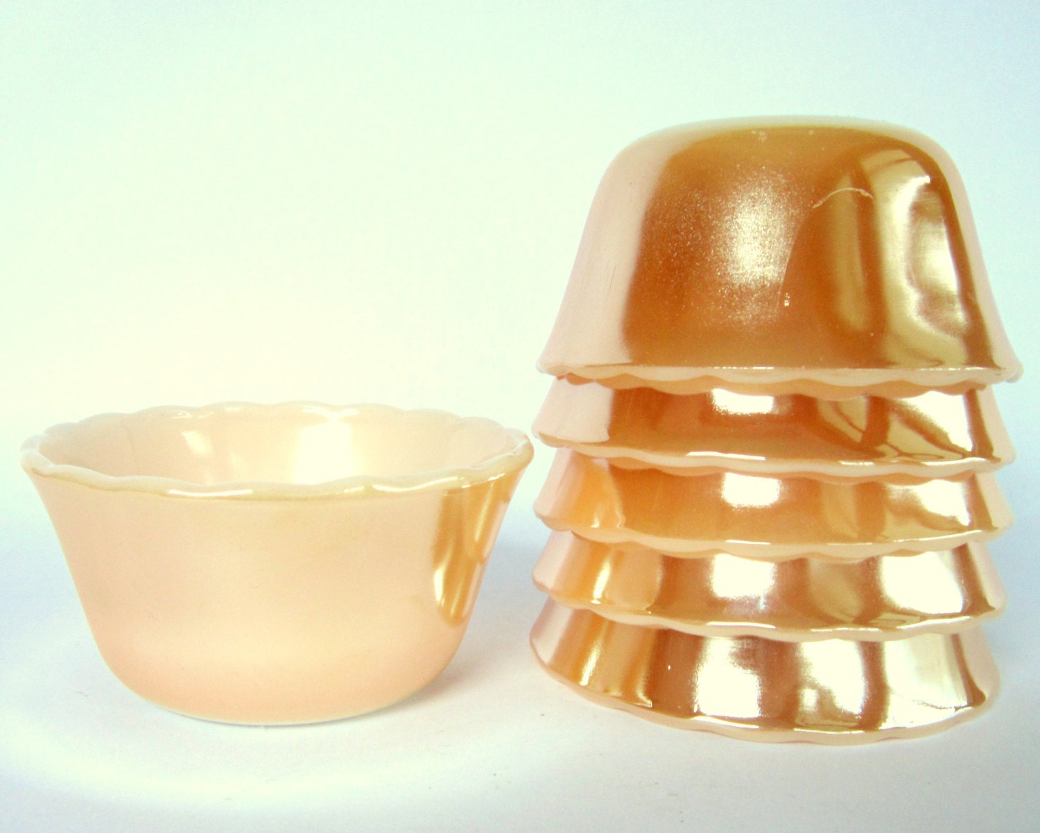 Vintage Fire King Peach Lustre Custard Cups, Set of 6 in Excellent Condition, Mid-Century Dishes