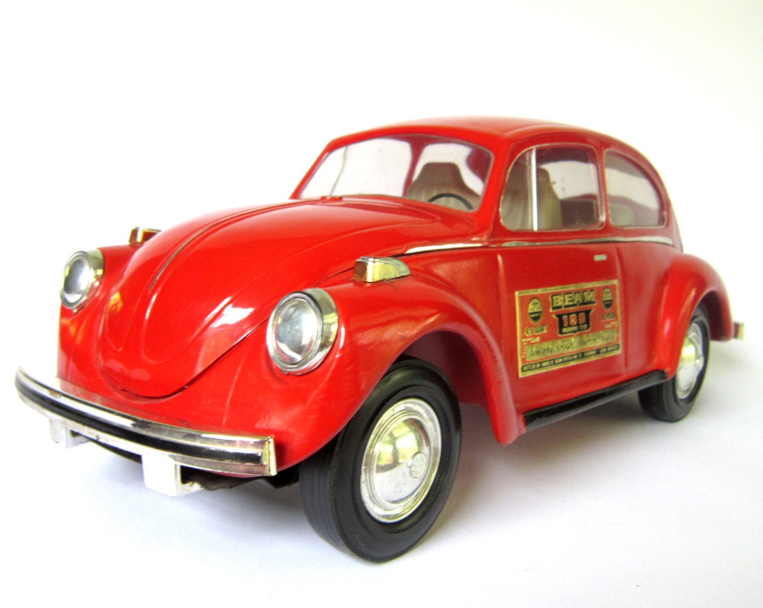 Vintage 1973 Red VW Beetle Whiskey Decanter, Rare Rolling Jim Beam Bug