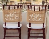 Burlap Wedding Chair signs - Mr and Mrs chair signs -Wedding decorations