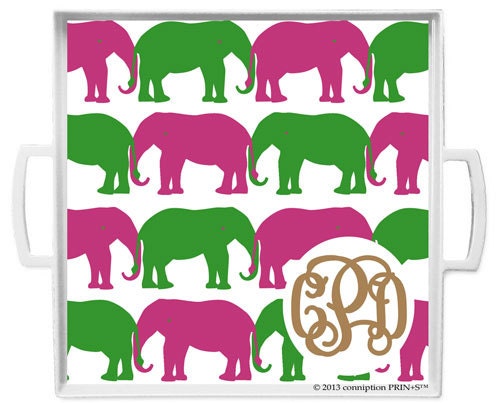 cP Home- Monogrammed Trendy Tray Preppy Elephant Print by conniption Prints