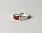 Sterling Silver Ring with Carnelian Stone Inlay, vintage jewelry 1960s - 1970s