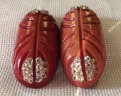 Vintage Celluloid Buckle, Rhinestone, Art Deco, Carved, Jewelry