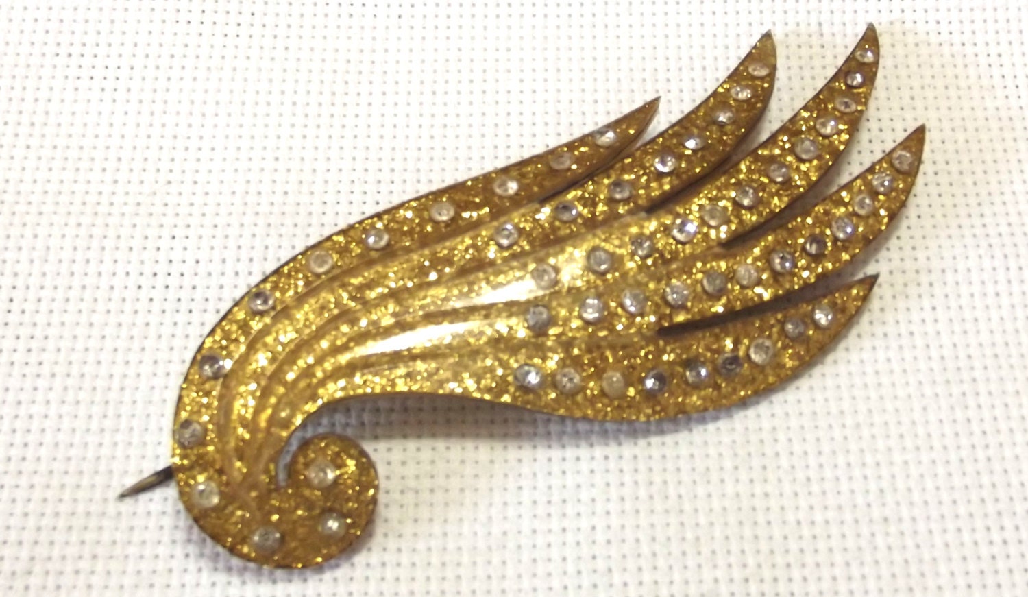 Antique Jewelry, Celluloid Hat Pin, Lapel Stick Pin, Fur Clip, Gold Glitter, Flame Shape, Art Deco
