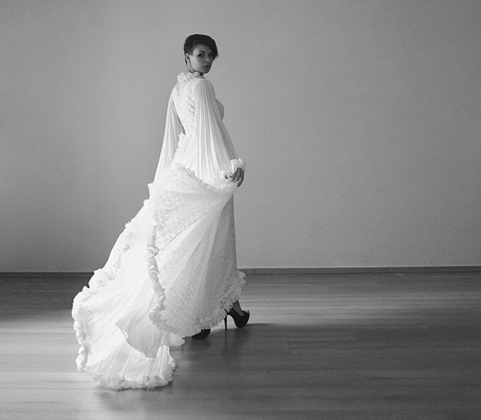 Vintage lace 70s wedding gown