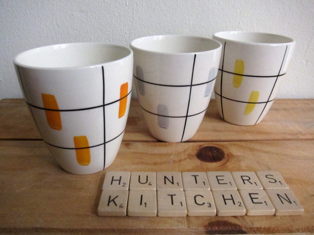 3 Eames era milk mugs, Dutch 50s vintage