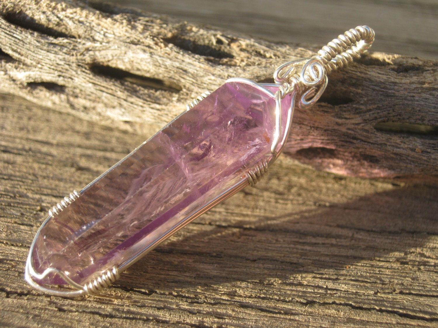 Amethyst Double Terminated Crystal Pendant, Wire Wrapped