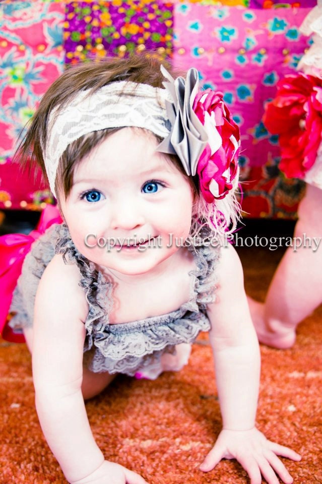 Skies are pink  Headband-Baby Flower Headband-Newborn Headband-Baby Girl-Toddler-Vintage Glamor Headband-Photo Prop