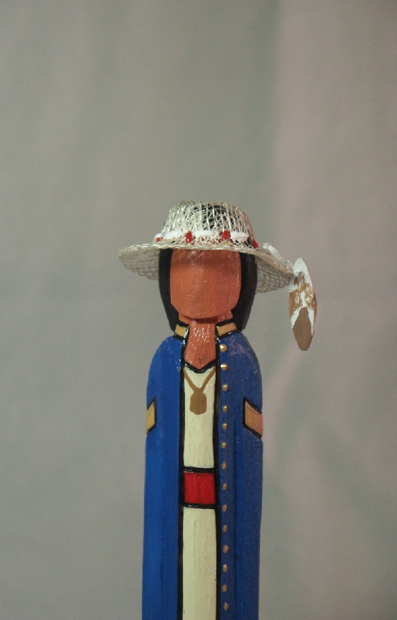 Blue Coat Scout Native American Indian 12" faceless primitive doll history