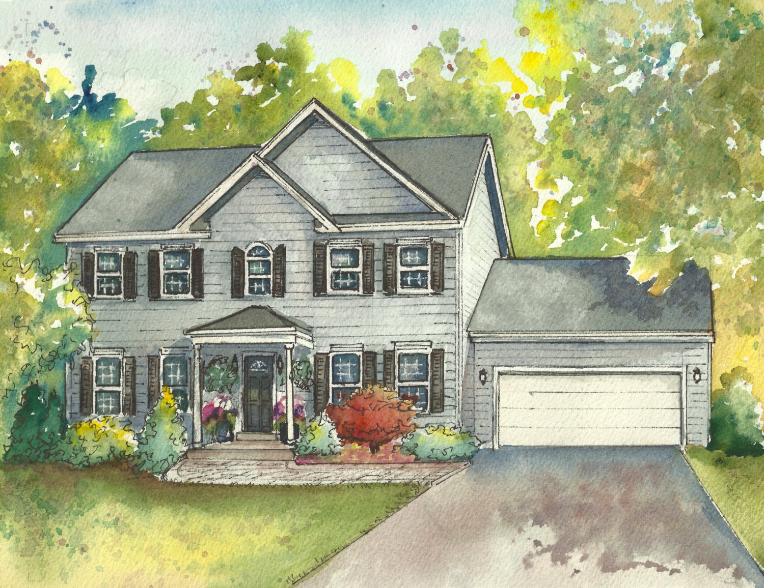 Your home painted in watercolor with ink detailing-Commissioned House Portrait