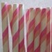 25 Pink Striped Paper Straws-  Food Safe, Biodegradable, Soy Based Ink- Baby Shower Decorations- Light and Bright Pink