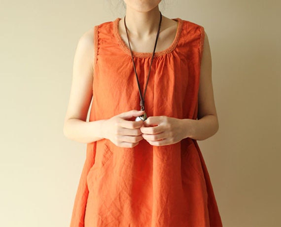 Orange Sundress Romantic Dress Woman Dress Linen Dress