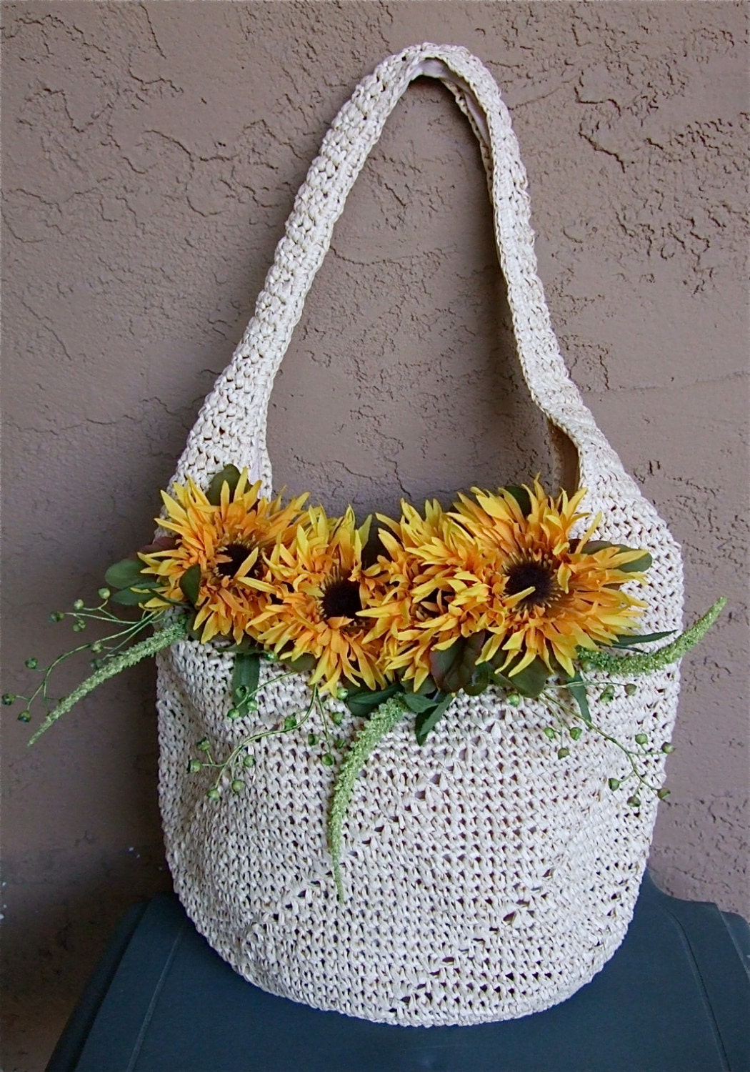 The Yellow Sunflower Flower Shoulder Canvas Weave Summer Bag