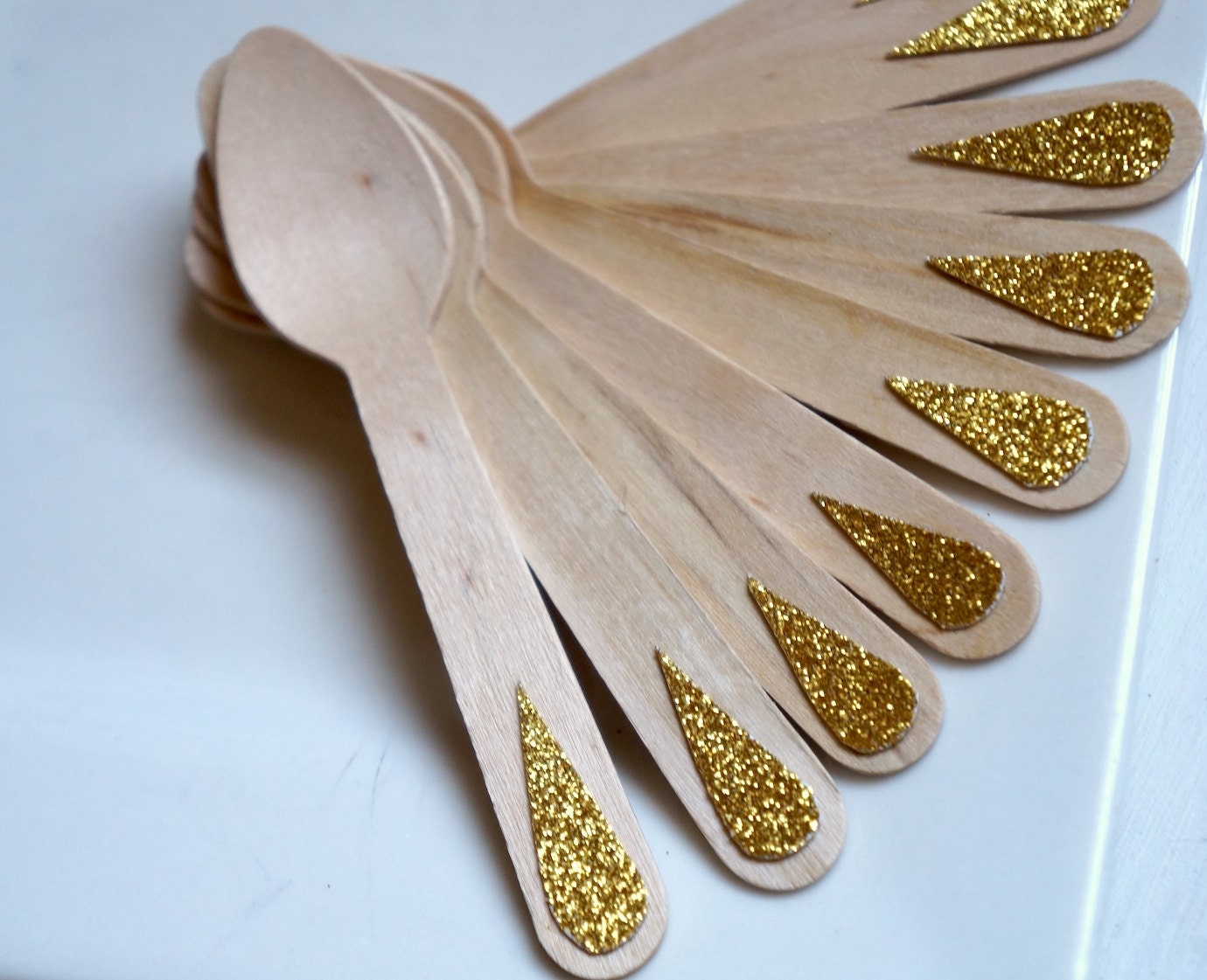 Golden Glitter Teardrop Spoons Ice-cream, petit dessert. Set of 12. Boy Girl Birthday party, wedding, engagement decor
