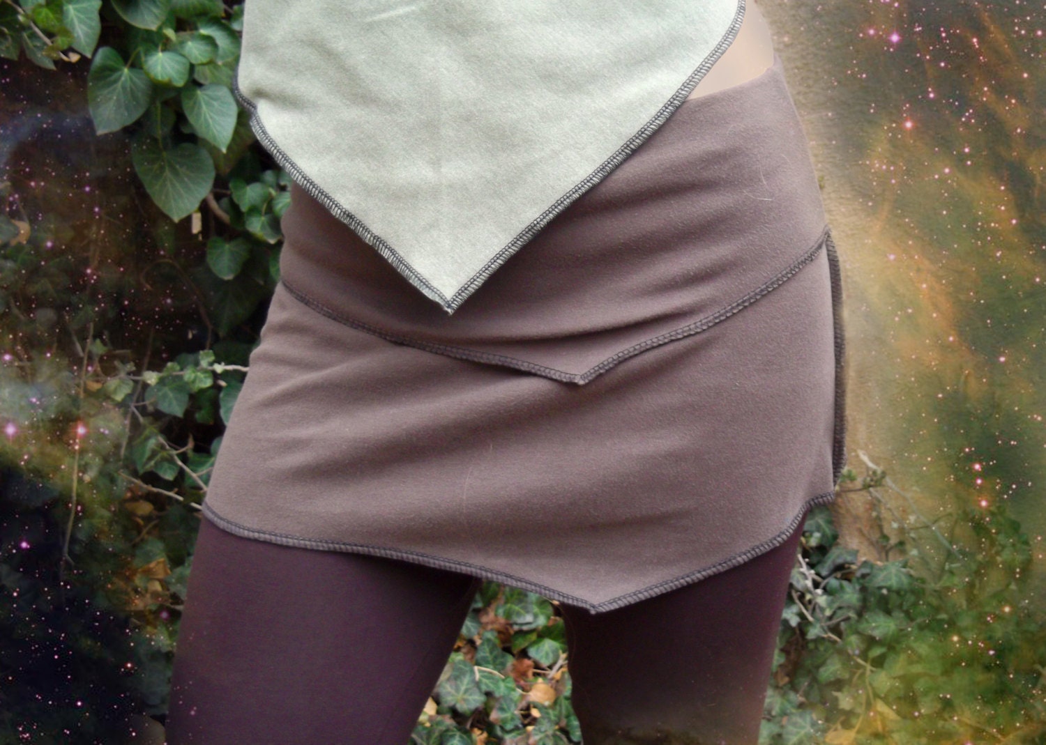 Scorpius Skirt: Recycled/ Upcycled cotton mini skirt. Asymmetrical festival pixie skirt. Black, blue, brown, green, turquoise, grey, bone.