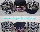 Studded Hat Snapback - Leopard Print - Gold OR Silver OR Black Studs