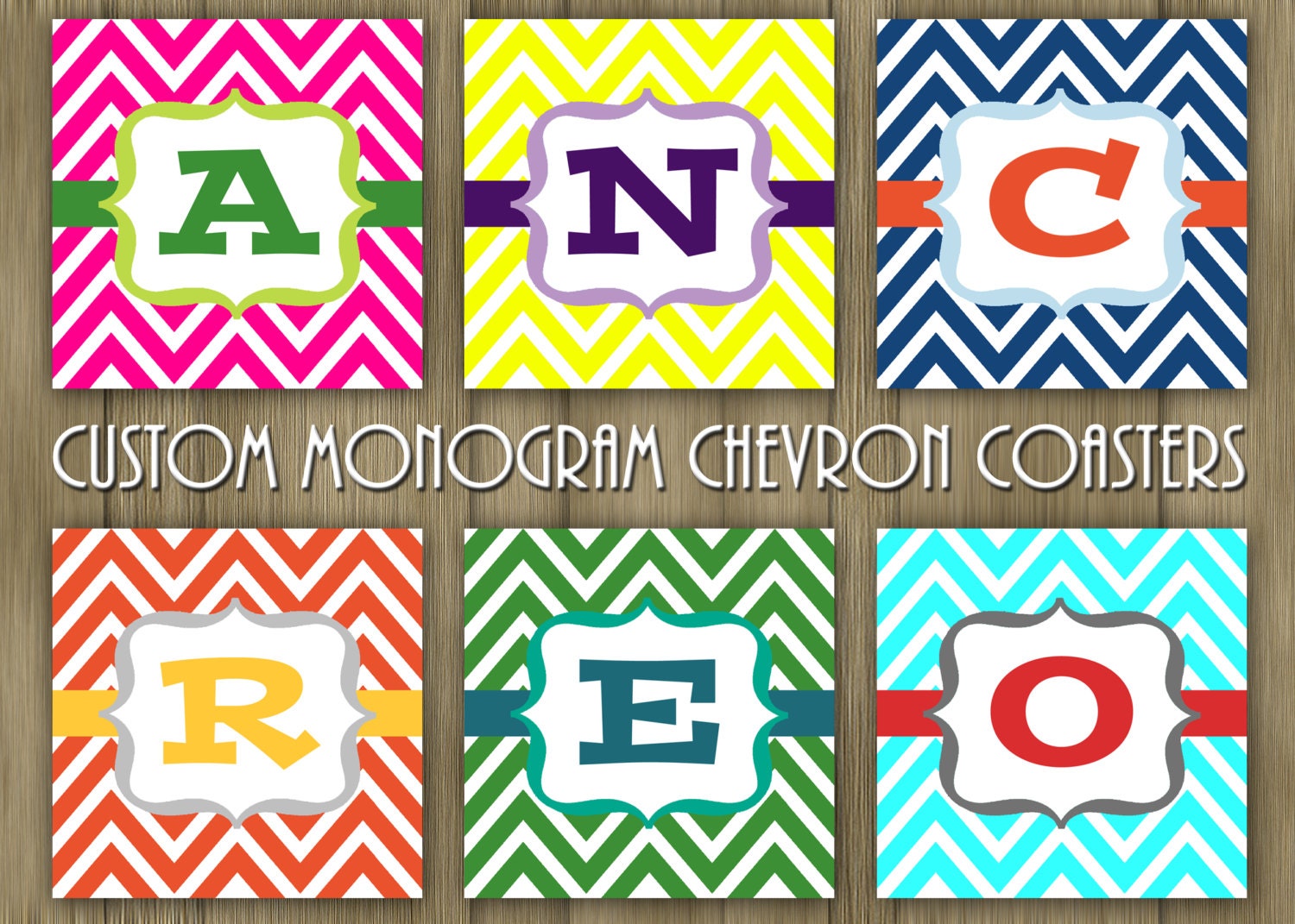 CUSTOM MONOGRAM CHEVRON coasters // pick your color // set of four // bonsters