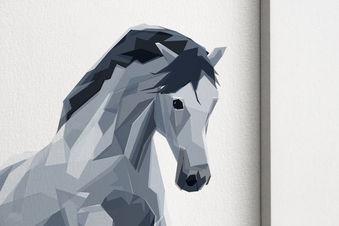 Wild Horse, Geometric, Minimal, Horse art, Animal Print, Original illustration, Art, A4, A3, A6, A5