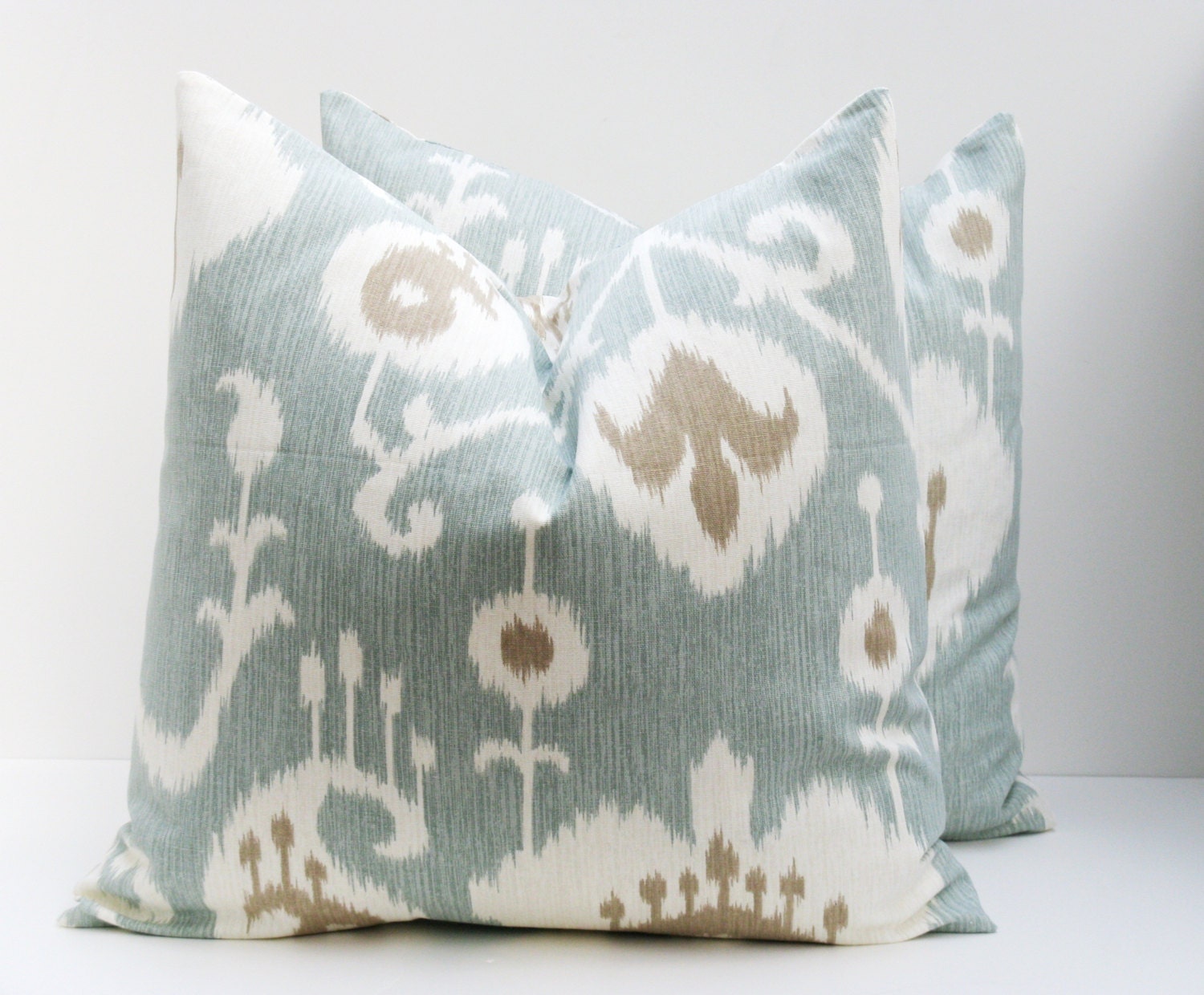 Throw Pillow Covers 18x18 Spa Blue Pillow  Blue Green Pillow Decorative Throw Pillows Printed fabric both sides