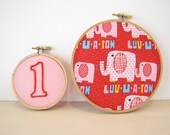 Embroidery Hoop Wall Art Nursery, Party, Home Decor - First Birthday red, pink, hearts, elephants, animals, number one for baby