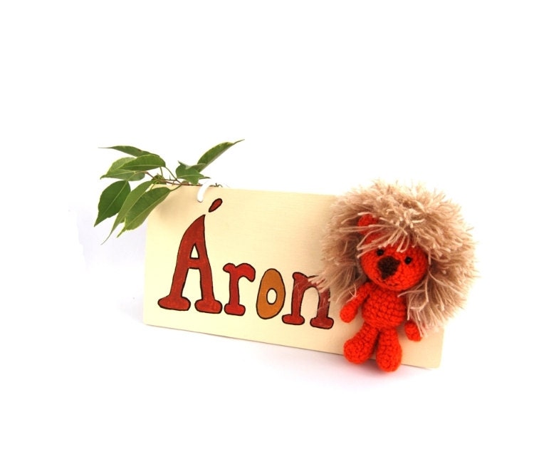 custom name sign LION, personalized door name sign, green, children's room decor, nursery decoration, jungle door art, wooden door plaque