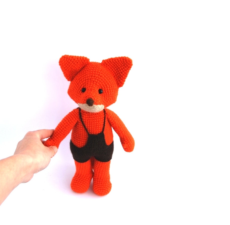 stuffed fox, crocheted orange fox, amigurumi vulpine, woodland crocheted toy for children, cuddly softie doll fox,