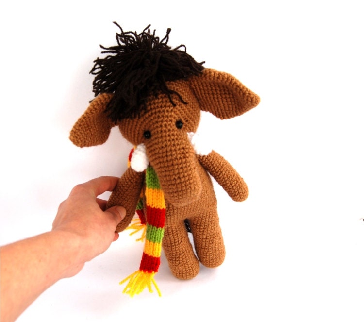 little stuffed mammoth amigurumi toy inspired by Peaches the little mammoth in Ice Age 3 baby mammoth glacier century doll small elephant
