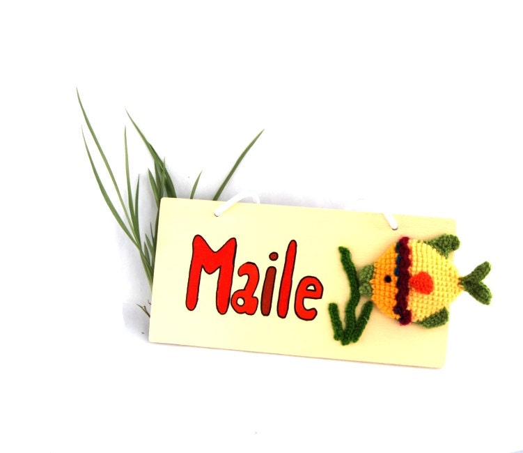 custom name sign tropical FISH sea personalized door name sign multicolor children's room decor nursery decoration woodland summer art