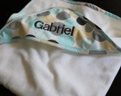 Infant Size Personalized Hooded Towel in Mod Dot Aqua